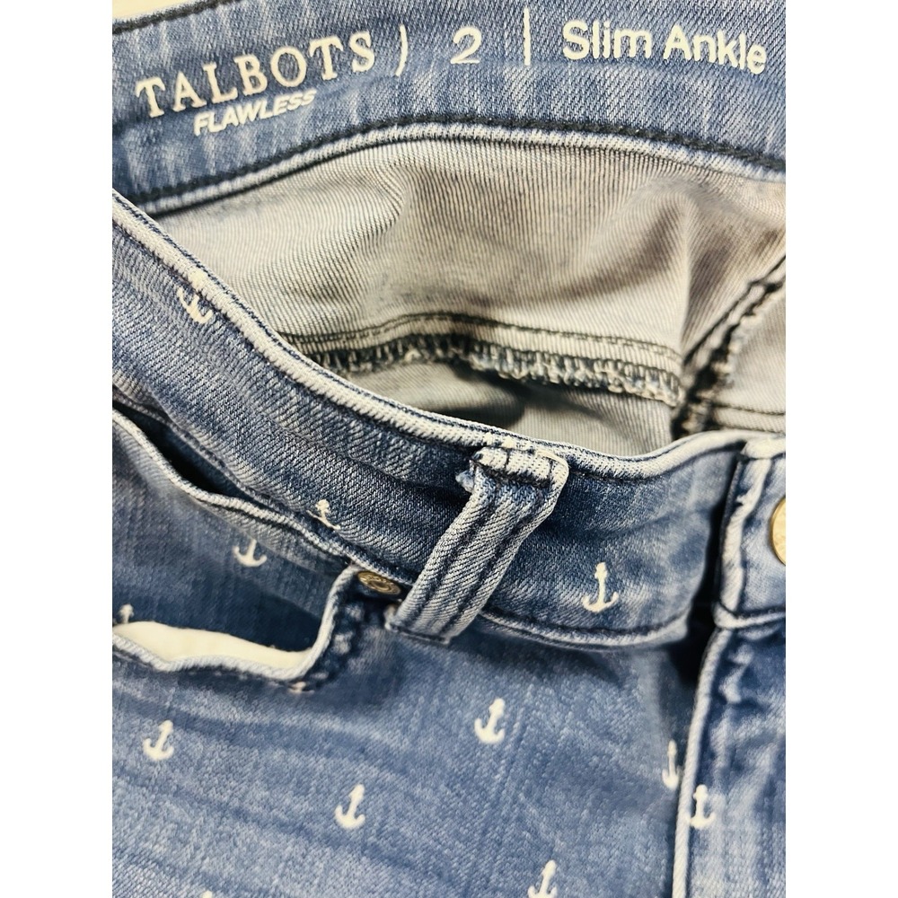 Talbots Flawless 2 Blue Denim Slim Ankle Jeans Anchor Print Nautical Coastal Y2K - Picture 3 of 4